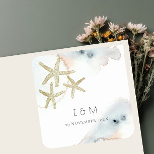 Adesivo Quadrado Dourado SUSQUY BLUE BEACHY STARFISH MONOGRAMA CASA