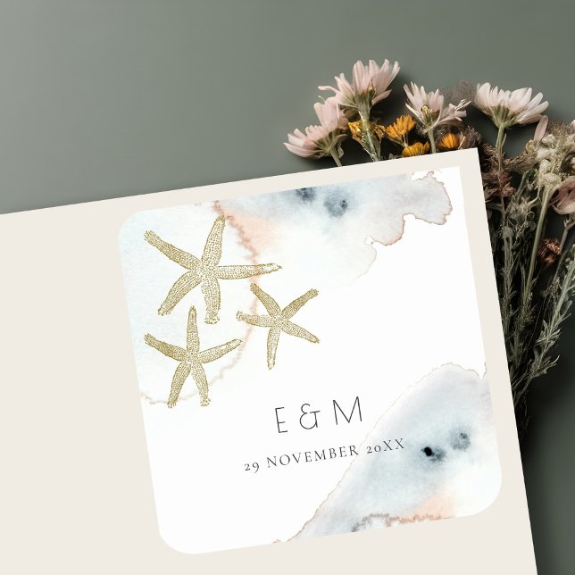 ADESIVO QUADRADO DOURADO SUSQUY BLUE BEACHY STARFISH MONOGRAMA CASA (Criador carregado)