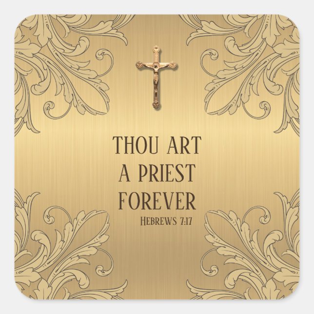 Adesivo Quadrado Dourado Você É Um Padre Para Um Crucifixo Dourado (Frente)