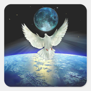 Adesivo Quadrado Dove of Peace over Planet Earth