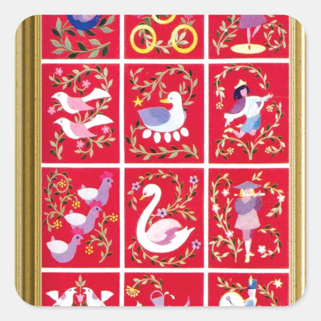 Adesivo Quadrado Doze dias de Natal, a tradicional carol (Frente)