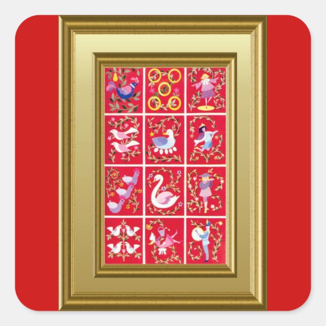 Adesivo Quadrado Doze dias de vinheta de Natal (Frente)