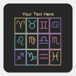Adesivo Quadrado Doze Sinais Zodiac Coloridos