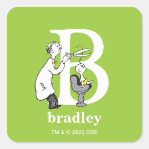 Adesivo Quadrado Dr. Seuss ABC: Carta B - Branco   Adicione seu nom