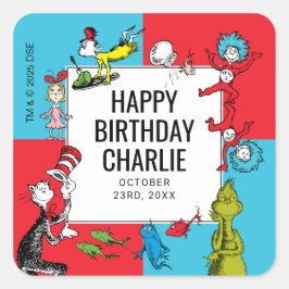 Adesivo Quadrado Dr. Seuss - Caracteres | ANIVERSÁRIO DE CRIANÇA