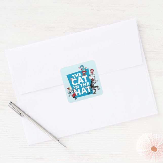 Adesivo Quadrado Dr. Seuss | Cat no logotipo Hat - Caracteres (Envelope)