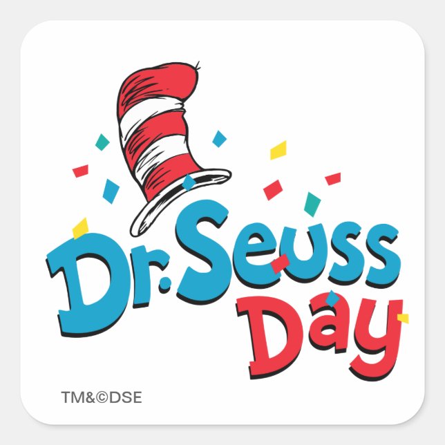 Adesivo Quadrado Dr. Seuss Day | Confetti (Frente)