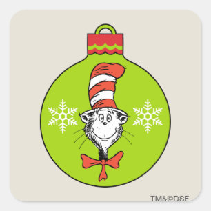 Adesivo Quadrado Dr. Seuss Grinch Gato no Chapéu Enfeite