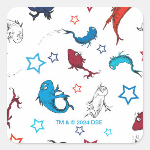 Adesivo Quadrado Dr. Seuss Um Peixe Dois Peixes Padrão Estrela