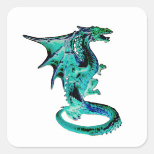 Adesivo Quadrado Dragão Azul do Mar Criatura Mítica Oceano Fantasia
