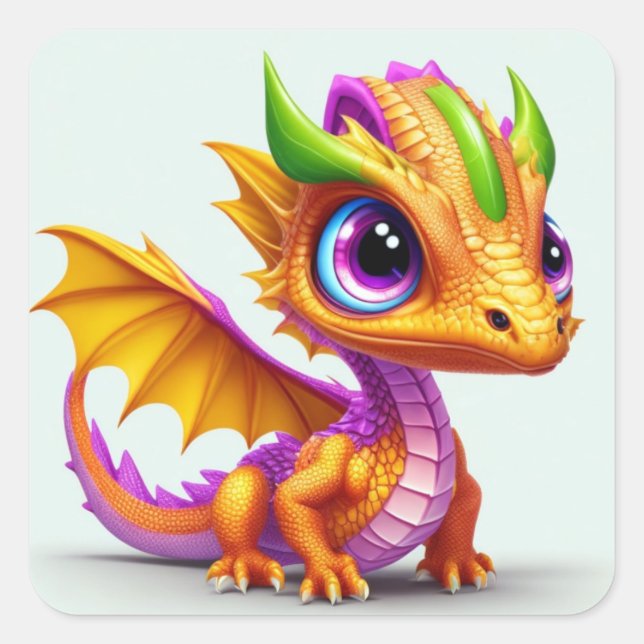 Adesivo Quadrado Dragão Bebê Fofo (Frente)