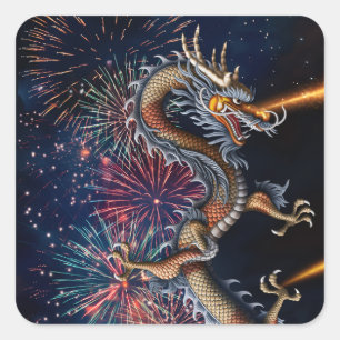 Adesivo Quadrado Dragão Chinês