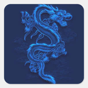 Adesivo Quadrado Dragão chinês azul