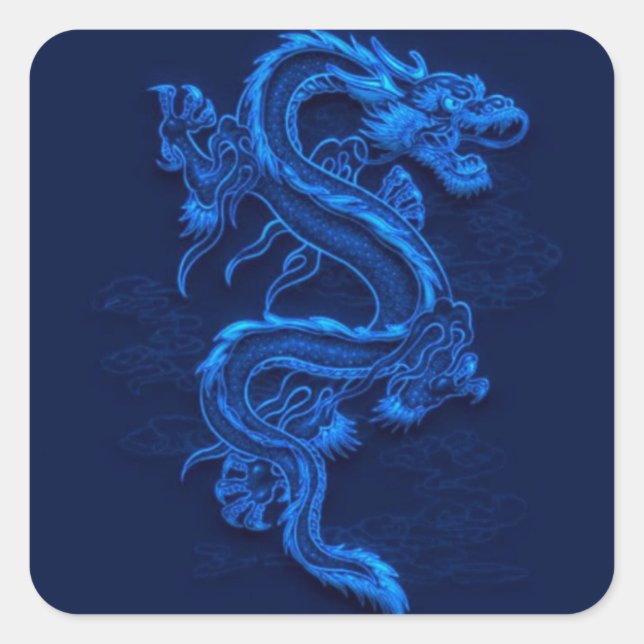Adesivo Quadrado Dragão chinês azul (Frente)