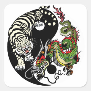 Adesivo Quadrado Dragão chinês verde e Tigre Branco YIN YANG