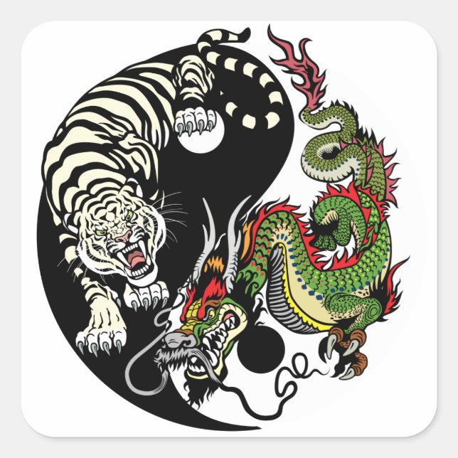 Adesivo Quadrado Dragão chinês verde e Tigre Branco YIN YANG (Frente)