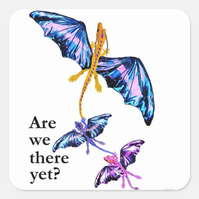 Adesivo Quadrado Dragão Com Duas Crianças (Frente)