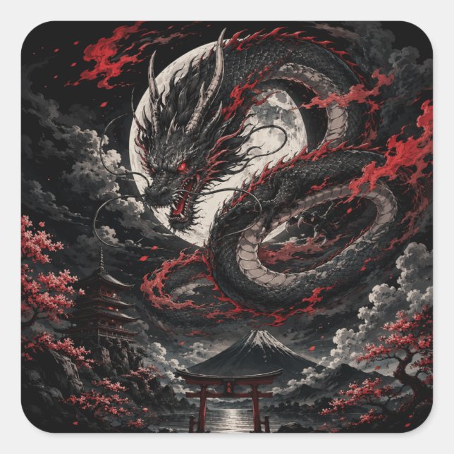 Adesivo Quadrado Dragão da Lua de Sangue (Frente)