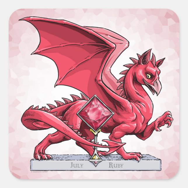 Adesivo Quadrado Dragão de Birthstone de julho: Ruby (Frente)