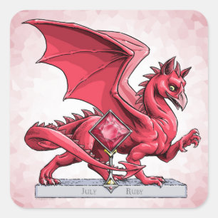 Adesivo Quadrado Dragão de Birthstone de julho: Ruby