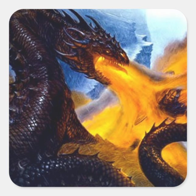 Adesivo Quadrado Dragão de Fogo com Beowulf (Frente)