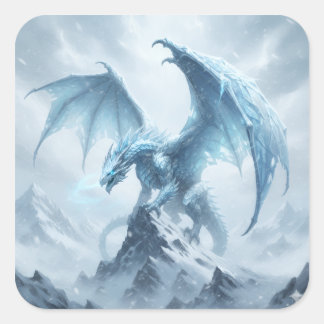 Adesivo Quadrado Dragão de Gelo Azul No Topo de Uma Montanha