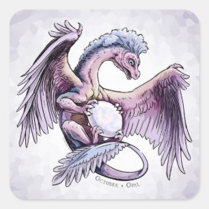 Adesivo Quadrado Dragão do Birthstone de outubro: Opal