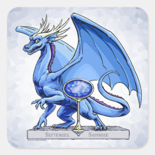 Adesivo Quadrado Dragão do Birthstone de setembro: Safira