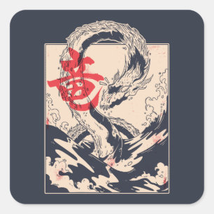 Adesivo Quadrado Dragão do Mar Japonês