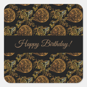 Adesivo Quadrado Dragão Dourado