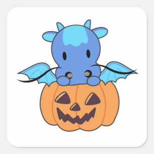 Adesivo Quadrado Dragão Em Pumpkin Sweet Dragon Feliz Dia das Bruxa