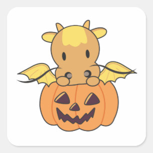 Adesivo Quadrado Dragão Em Pumpkin Sweet Dragon Feliz Dia das Bruxa