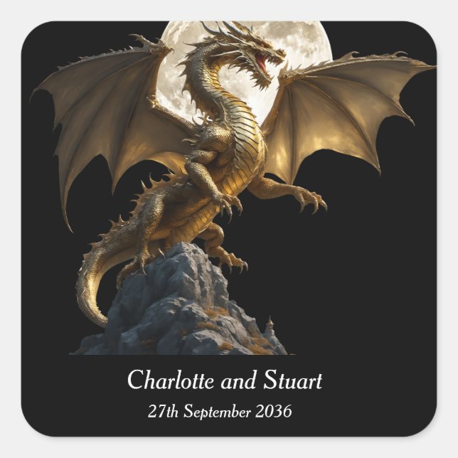 Adesivo Quadrado Dragão Feroz Erguendo-se (Frente)
