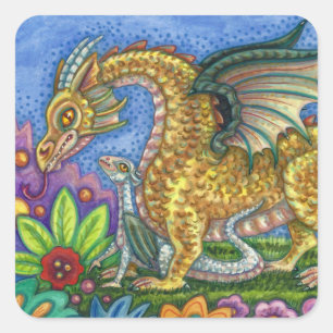 ADESIVO QUADRADO DRAGÃO MEDIEVAL E JARDIM DE ARTE PASTA COLORIDO