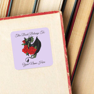 Adesivo Quadrado Dragão Negro Místico Rosas Vermelhas Lavanda Ex-li