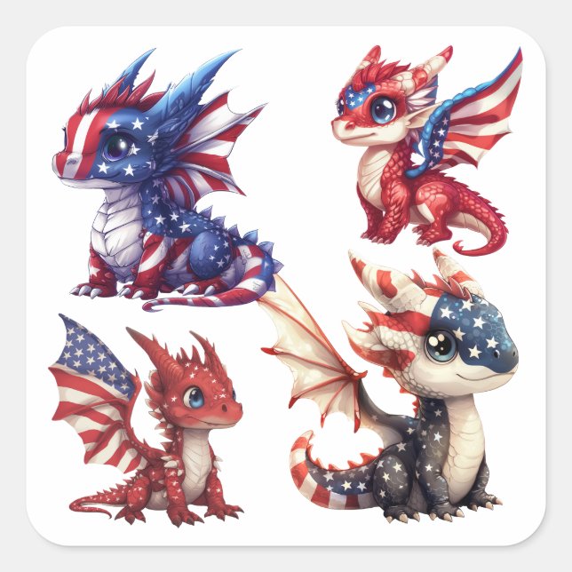 Adesivo Quadrado Dragão Patriótico (Frente)