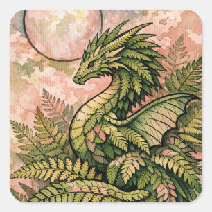 Adesivo Quadrado Dragão Samambaia Verde