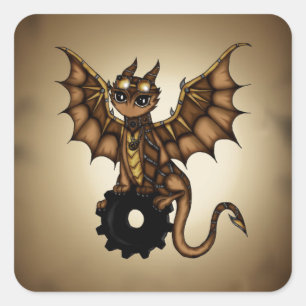 Adesivo Quadrado Dragão Steampunk
