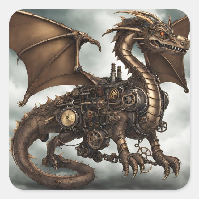 Adesivo Quadrado Dragão Steampunk (Frente)