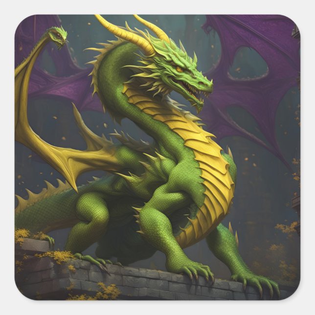 Adesivo Quadrado Dragão verde e amarelo (Frente)