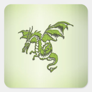 Adesivo Quadrado Dragão Voador Verde