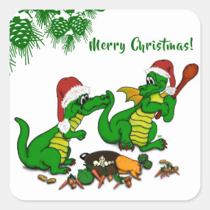 Adesivo Quadrado Dragões - Feliz Natal! - hoje eu cozinho