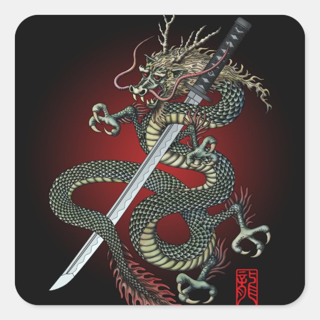 Adesivo Quadrado Dragon katana (Frente)