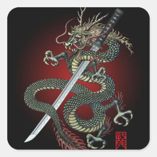 Adesivo Quadrado Dragon katana
