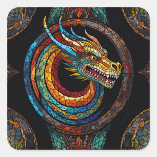 Adesivo Quadrado Dragon Swirl em design de mosaico multicolor