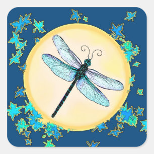 Adesivo Quadrado Dragonfly Azul com Folhas
