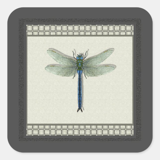 Adesivo Quadrado Dragonfly Azul Elegante (Frente)
