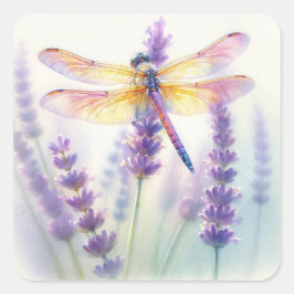 Adesivo Quadrado Dragonfly E Blooms De Lavanda