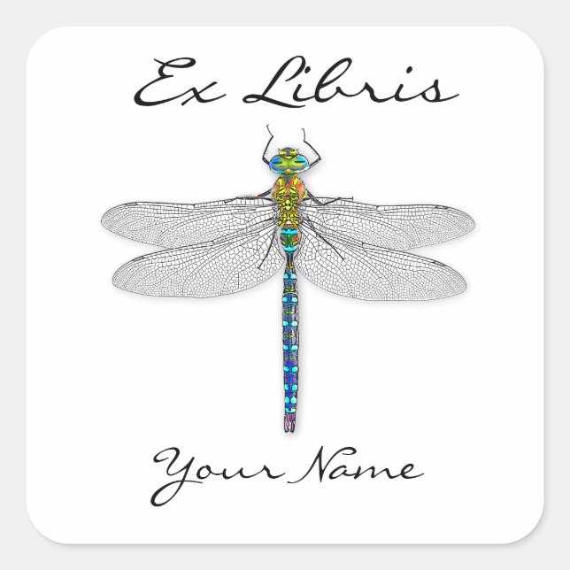 Adesivo Quadrado Dragonfly Ex Libris Booklocels (Frente)