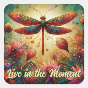 Adesivo Quadrado Dragonfly Floral Abstrato-Art Teal Rosa